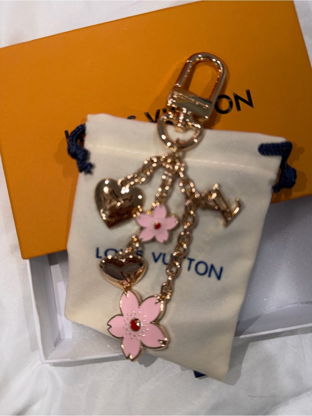 Fashion Flower & Heart Key Charm - Pink/Gold